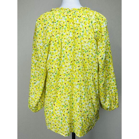 LOFT Yellow Floral Clip Tie Neck Blouse Ruffle Flowy Boho Large Peasant - Picture 6 of 14